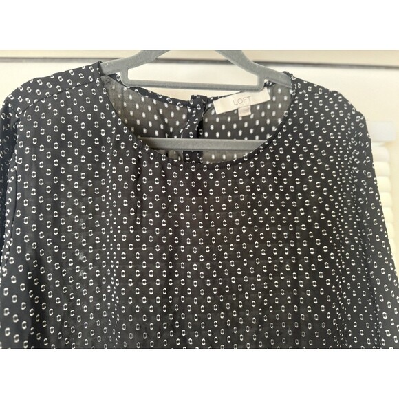 Loft Black/ White Chiffon 3/4 Sleeve Top Sz Large - Picture 4 of 8